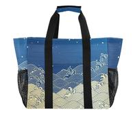OWFKAY Borsone da viaggio, borsa sportiva da palestra, impermeabile, borsa da spiaggia, borsa a tracolla per weekender, borsa per la notte, da donna, pieghevole, riutilizzabile, blu con onde marine