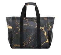 OWFKAY Borsone da viaggio, borsa sportiva da palestra, impermeabile, borsa da spiaggia, borsa a tracolla per weekender, borsa da notte da donna, pieghevole, riutilizzabile, nero e oro marmo, Marmo