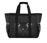 OWFKAY Borsone da viaggio, borsa sportiva da palestra, impermeabile, borsa da spiaggia, borsa a tracolla per weekender, borsa da notte per donne, pieghevole, riutilizzabile, gatto nero su nero, Gatto