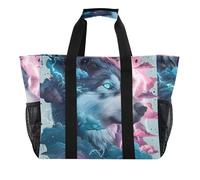 OWFKAY Borsone da viaggio, borsa sportiva da palestra, impermeabile, borsa da spiaggia, borsa a tracolla per weekender, borsa da notte per donne, pieghevole, riutilizzabile, lupo nuvola fulmine, Lupo