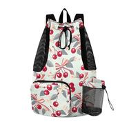 OWFKAY Cherry Bow Retro Beach Coulisse Zaino Mesh Nuoto Borsa per le Donne Nuoto Palestra con Tasca Bagnata Impermeabile Pieghevole Sport
