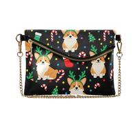 OWFKAY Christmas Corgis - Pochette da donna, in pelle, con tracolla e cinturino a catena