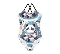 OWFKAY Costume da bagno intero da bambina con panda addormentato in abiti spaziali e pianeta, Multicolore, 10 anni