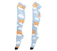 OWFKAY Fox Cloud Blue Donne Coscia Calze Alte Ginocchio Calze Lunghe Calze Sopra Il Ginocchio Scaldamuscoli Morbido