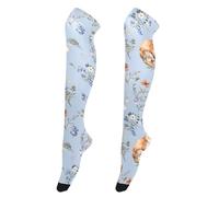 OWFKAY Fox Floreale Blu Donne Coscia Calze Alte Ginocchio Calze Lunghe Sopra Il Ginocchio Scaldamuscoli Morbido