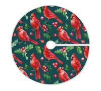 OWFKAY Gonna per albero di Natale, foglie di agrifoglio, bacche, cardinale rosso, 80 x 90 cm, perfetta per Natale, feste, vacanze, decorazione per la casa