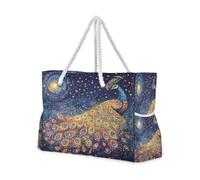 OWFKAY Grande borsa da spiaggia in tela, borsa a tracolla con pavone stellato, resistente all'acqua, per palestra, viaggi, uso quotidiano