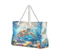 OWFKAY Grande borsa da spiaggia in tela tote borsa a tracolla corallo tartaruga marina borse resistenti all'acqua per palestra viaggi quotidiano