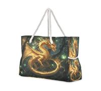 OWFKAY Grande borsa da spiaggia in tela tote borsa a tracolla Golden Dream Dragon resistente all'acqua per palestra viaggi quotidiano