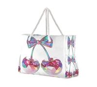 OWFKAY Grande borsa da spiaggia in tela tote borsa a tracolla laser ciliegia resistente all'acqua borse per palestra viaggi quotidiano