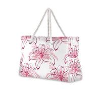 OWFKAY Grande borsa da spiaggia in tela tote borsa a tracolla rosa e viola gigli borse resistenti all'acqua per palestra viaggi quotidiano, Gigli Rosa Viola, Taglia unica
