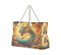 OWFKAY Grande borsa da spiaggia in tela tote borsa a tracolla verde drago tra le nuvole borse resistenti all'acqua per palestra viaggi quotidiano