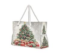 OWFKAY Grandi borse da spiaggia in tela tote borsa a tracolla pittura ad olio albero di Natale borse resistenti all'acqua per palestra viaggi quotidiano
