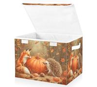 OWFKAY Grandi contenitori pieghevoli in tessuto con coperchio, 41,9 x 32 x 30 cm, a forma di coda di volpe, riccio, zucca, scatole portaoggetti pieghevoli per mensole