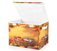 OWFKAY Grandi contenitori pieghevoli in tessuto con coperchio, 41,9 x 32 x 30 cm, a forma di riccio, zucca, contenitori portaoggetti pieghevoli per scaffali