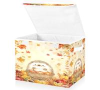 OWFKAY Grandi contenitori pieghevoli in tessuto con coperchio, 41,9 x 32 x 30 cm, ad acquerello, riccio, zucca, scatole portaoggetti pieghevoli per scaffali
