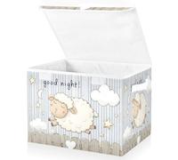 OWFKAY Grandi contenitori pieghevoli in tessuto con coperchio, 41,9 x 32 x 30 cm, carini cartoni animati di pecore che saltano sopra la recinzione con buona notte! Scrivilo in un Sim Scatole