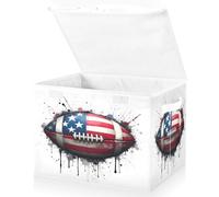 OWFKAY Grandi contenitori pieghevoli in tessuto con coperchio, 41,9 x 32 x 30 cm, con bandiera americana rugby, scatole portaoggetti pieghevoli per scaffali