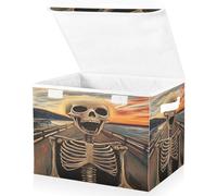 OWFKAY Grandi contenitori pieghevoli in tessuto con coperchio, 41,9 x 32 x 30 cm, con teschio urlante, contenitori organizer cubici per scaffali