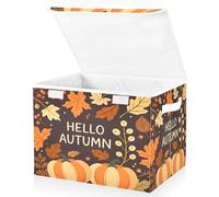 OWFKAY Grandi contenitori pieghevoli in tessuto con coperchio, 41,9 x 32 x 30 cm, motivo: foglia d'acero, zucca, frutta rossa, contenitori organizer cubici per scaffali