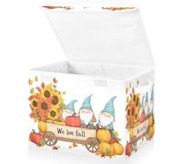 OWFKAY Grandi contenitori pieghevoli in tessuto con coperchio, 41,9 x 32 x 30 cm, motivo: gnomi che tirano vecchio vagone in legno a forma di zucca, contenitori per mensole