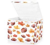 OWFKAY Grandi contenitori pieghevoli in tessuto con coperchio, 41,9 x 32 x 30 cm, motivo rugby a foglia d'acero, contenitori pieghevoli per scaffali