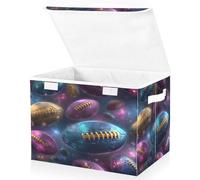 OWFKAY Grandi contenitori pieghevoli in tessuto con coperchio, 41,9 x 32 x 30 cm, motivo rugby, contenitori pieghevoli per scaffali