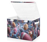 OWFKAY Grandi contenitori pieghevoli in tessuto con coperchio, 41,9 x 32 x 30 cm, motivo universo di rugby, contenitori pieghevoli per scaffali