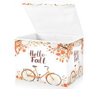 OWFKAY Grandi contenitori pieghevoli in tessuto con coperchio, 41,9 x 32 x 30 cm, per biciclette autunnali, scatole portaoggetti pieghevoli per scaffali
