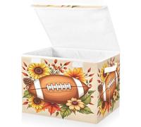 OWFKAY Grandi contenitori pieghevoli in tessuto con coperchio, 41,9 x 32 x 30 cm, scatole portaoggetti pieghevoli a forma di girasole da rugby, contenitori cubici per scaffali