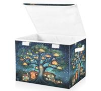 OWFKAY Grandi contenitori pieghevoli in tessuto con coperchio, 41,9 x 32 x 30 cm, scatole portaoggetti pieghevoli per alberi di casa, contenitori cubici per scaffali