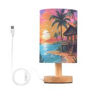 OWFKAY Lampada da comodino con motivo paesaggio marino, lampada da tavolo con base antiscivolo, affascinante luce notturna per camera da letto e soggiorno