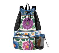 OWFKAY Mexican Folk Floral Beach Drawstring Zaino Mesh Nuoto Borsa per le Donne Nuoto Palestra con Tasca Bagnata Pieghevole Sport