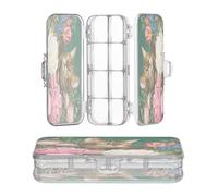 OWFKAY Piccolo astuccio con forniture Bengala gatto fiori plastica trasparente matita scatola organizzatore pastello scatola portaoggetti doppio strato portapenne per la scuola