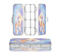 OWFKAY Piccolo astuccio con forniture Corgi Star plastica trasparente matita scatola organizer pastello scatola portaoggetti doppio strato portapenne per la scuola