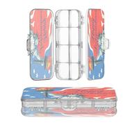 OWFKAY Piccolo astuccio con forniture Statua della Libertà Giorno dell'Indipendenza Plastica Trasparente Matite Box Organizer Pastelli Scatola di Immagazzinaggio Doppio Strato Portapenne per la Scuola