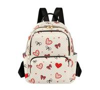 OWFKAY Piccolo zaino da donna con fiocco disegnato a mano e cuore, mini zaino per la scuola, da viaggio, antifurto, casual, Cuore di arco disegnato a mano, S, Zaino da donna
