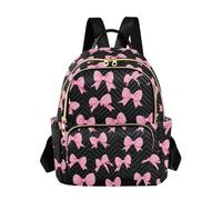 OWFKAY Piccolo zaino da donna con fiocco rosa e fiocco nero, mini borsa per la scuola, da viaggio, antifurto casual, Fiocco Rosa Nero, S, Zaino da donna