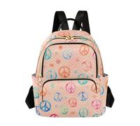 OWFKAY Piccolo zaino da donna con simbolo della pace e fiori, mini zaino per la scuola, da viaggio, antifurto, casual, Fiori Simbolo Pace, M, Zaino da donna