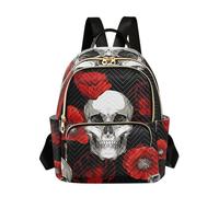 OWFKAY Piccolo zaino da donna con teschio di papavero rosso e fiore di papavero, mini zaino per la scuola, borsa da viaggio, antifurto casual, Cranio Rosso Papavero, S, Zaino da donna