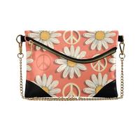 OWFKAY Pochette da donna in pelle con simbolo della pace, margherita, piccola borsa a tracolla con cinturino a catena