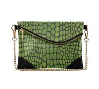OWFKAY Pochette da donna in pelle di coccodrillo verde, piccola borsa a tracolla da donna con cinturino a catena da polso