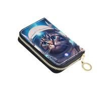 OWFKAY Porta carte di credito bel gatto nello spazio piccolo PU pelle cerniera porta carte portafoglio per le donne, Multicolore, Taglia unica, Casual