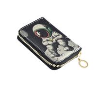 OWFKAY Porta carte di credito carino astronauta seduto nello spazio piccolo PU pelle cerniera porta carte portafoglio per le donne, Multicolore, Taglia unica, Casual