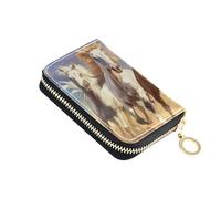 OWFKAY Porta carte di credito cavalli che corrono in selvaggio piccolo PU pelle cerniera porta carte di credito portafoglio per le donne, Multicolore, Taglia unica, Casual