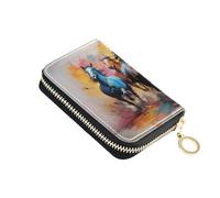OWFKAY Porta carte di credito Cavalli colorati che corrono pittura piccolo PU Leather Zipper Card Case Portafoglio per le donne, Multicolore, Taglia unica, Casual