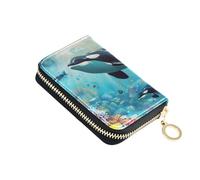 OWFKAY Porta carte di credito con balene famiglia sottomarina piccolo portafoglio in pelle PU con cerniera per le donne, Multicolore, Taglia unica, Casual