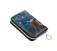 OWFKAY Porta carte di credito con orsi che guardano in alto cielo stellato piccolo PU pelle cerniera porta carte portafoglio per le donne, Multicolore, Taglia unica, Casual