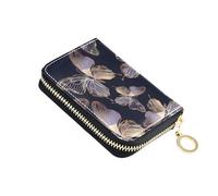 OWFKAY Porta carte di credito decorativo viola e farfalle dorate piccolo PU pelle cerniera porta carte portafoglio per le donne, Multicolore, Taglia unica, Casual
