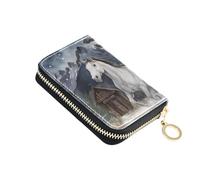 OWFKAY Porta carte di credito due cavalli che corrono al chiaro di luna piccolo PU pelle cerniera porta carte portafoglio per le donne, Multicolore, Taglia unica, Casual